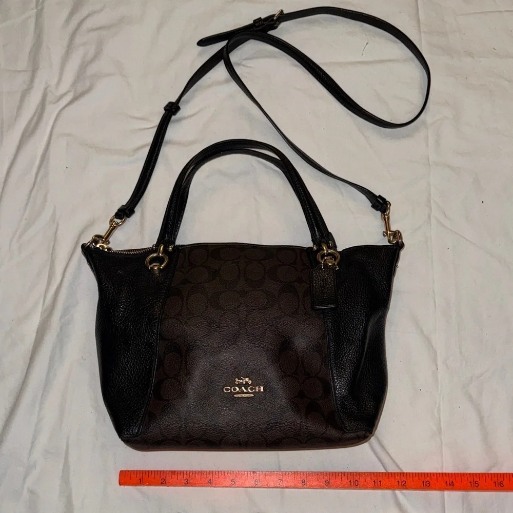 Coach slouchy satchel Signature Black and Brown leather Tote